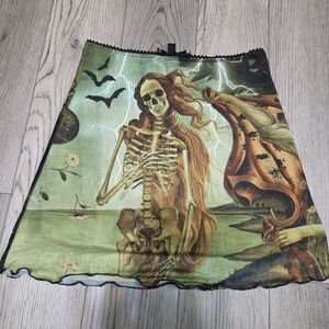Dolls Kill Trickz N Treatz Skeleton Renaissance Art Cursed Image Mesh Skirt Goth